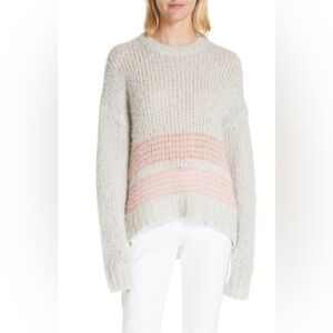 $375 Rag & Bone Iceland Striped Wool Blend Sweater Grey/Pink SZ S